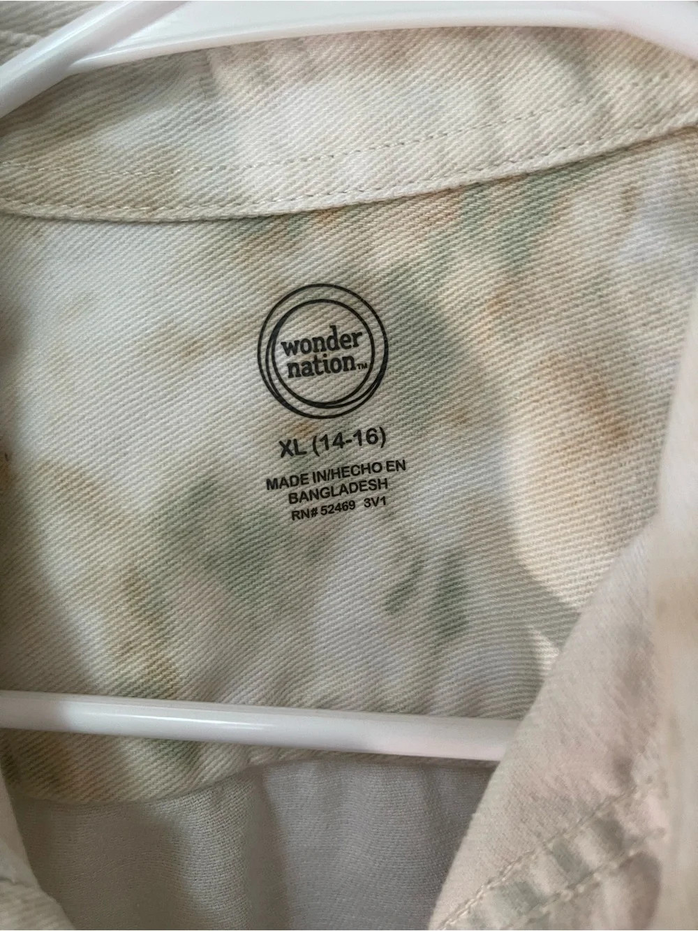 Wonder Nation Cream Tie-Dye Jean Shacket with Sage & Tan Accents